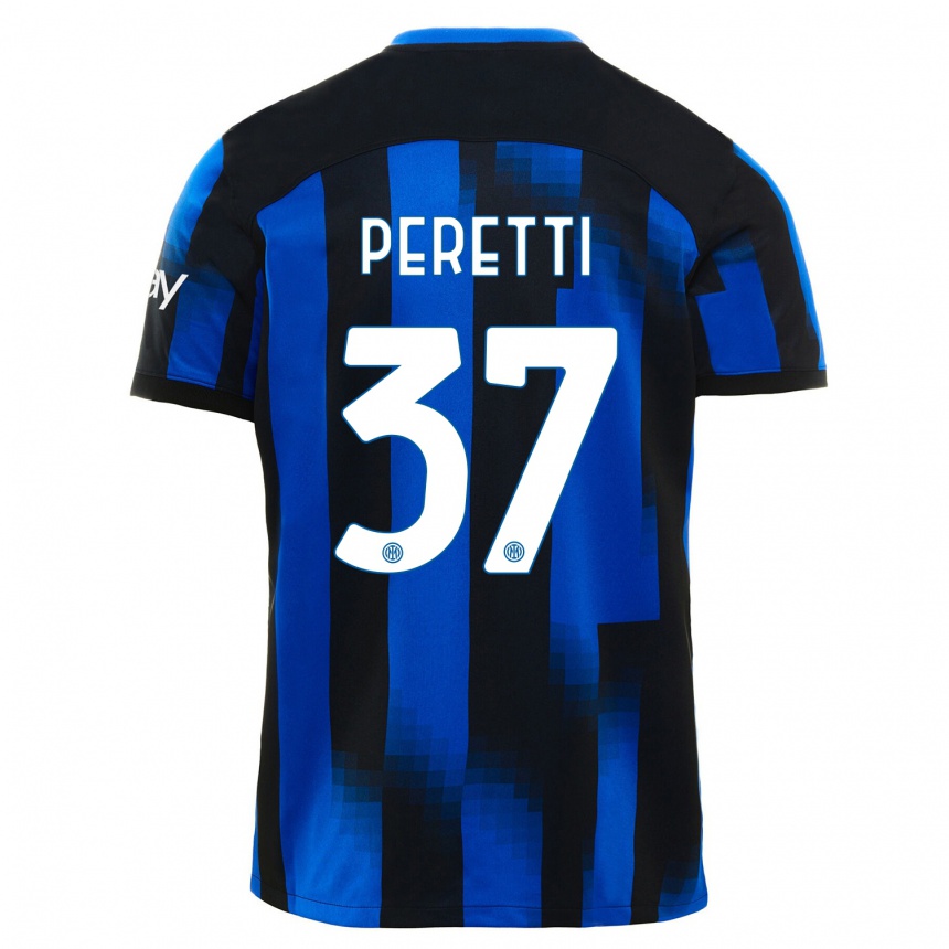 Damen Fußball Lorenzo Peretti #37 Schwarz Blau Heimtrikot Trikot 2023/24 T-Shirt Luxemburg