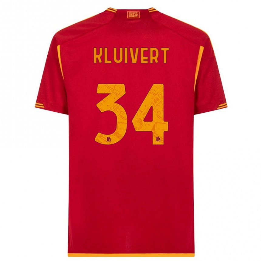 Damen Fußball Justin Kluivert #34 Rot Heimtrikot Trikot 2023/24 T-Shirt Luxemburg