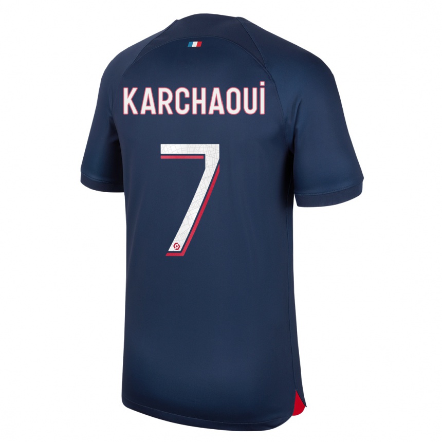Damen Fußball Sakina Karchaoui #7 Blau Rot Heimtrikot Trikot 2023/24 T-Shirt Luxemburg
