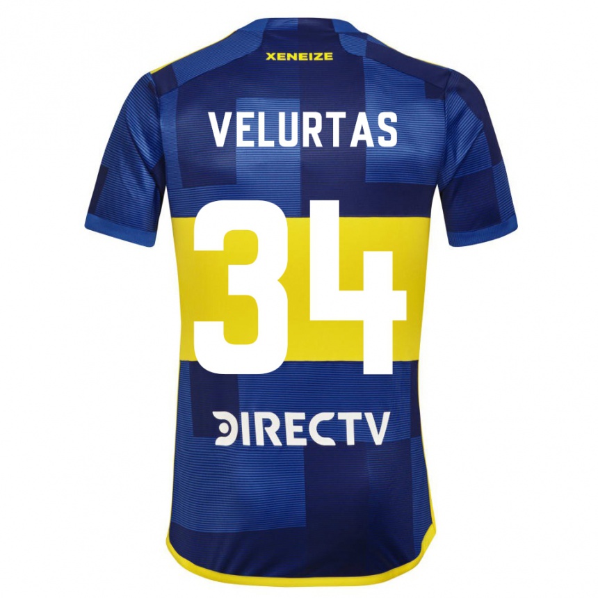 Damen Fußball Pedro Velurtas #34 Dunkelblau Gelb Heimtrikot Trikot 2023/24 T-Shirt Luxemburg