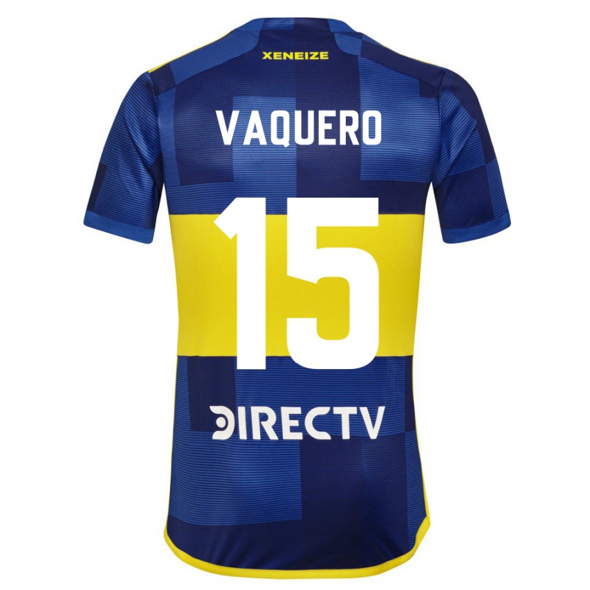 Damen Fußball Ivan Vaquero #15 Dunkelblau Gelb Heimtrikot Trikot 2023/24 T-Shirt Luxemburg