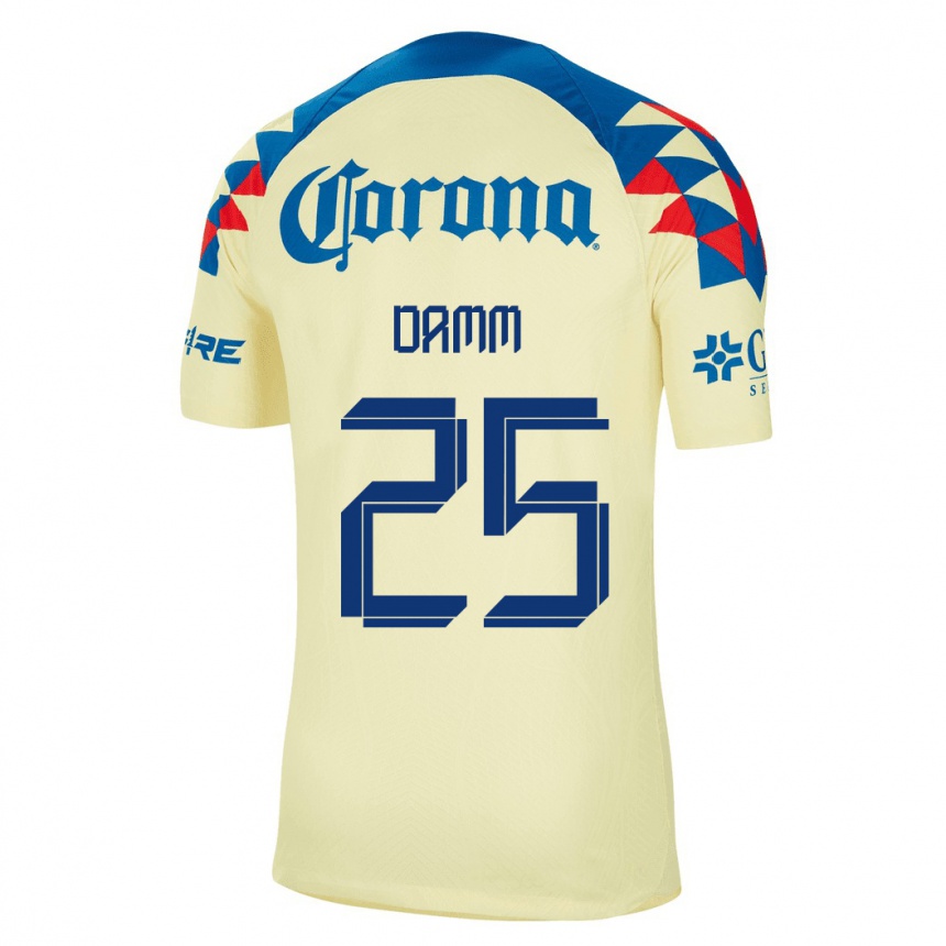 Damen Fußball Jurgen Damm #25 Gelb Heimtrikot Trikot 2023/24 T-Shirt Luxemburg