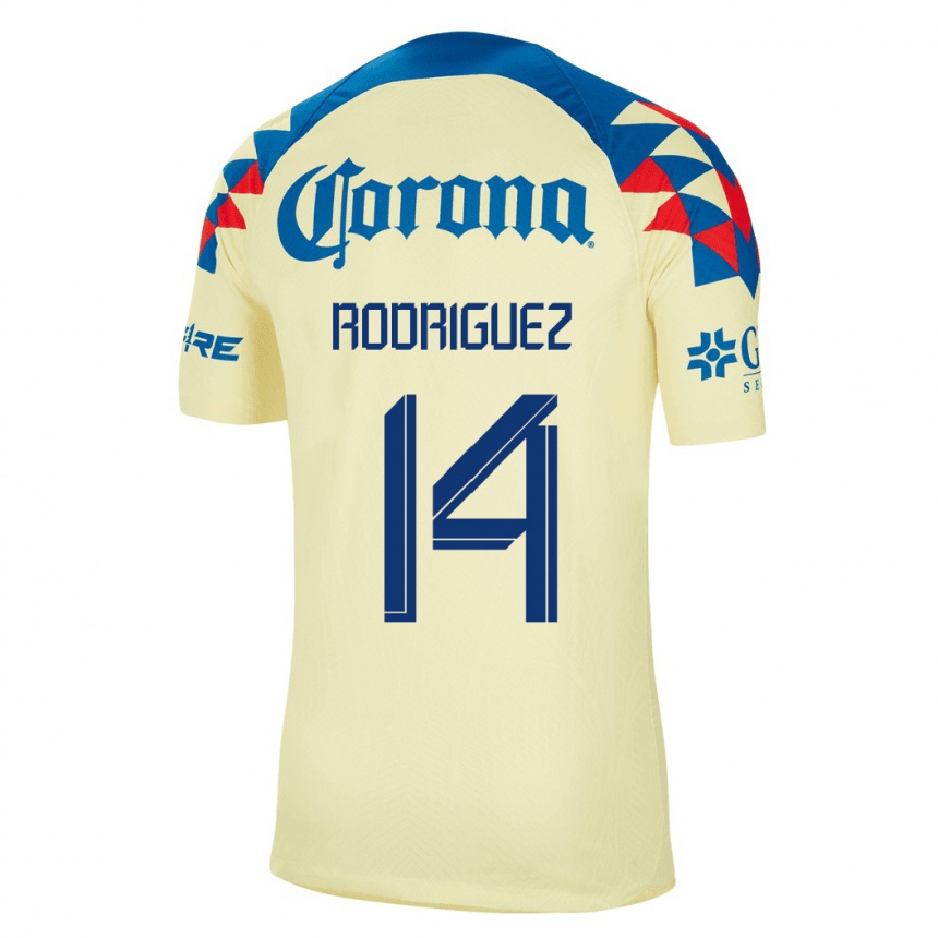 Damen Fußball Monica Rodriguez #14 Gelb Heimtrikot Trikot 2023/24 T-Shirt Luxemburg