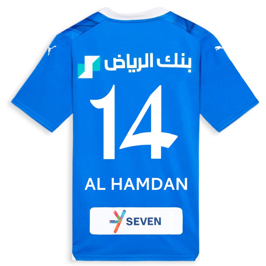Damen Fußball Abdullah Al-Hamdan #14 Blau Heimtrikot Trikot 2023/24 T-Shirt Luxemburg