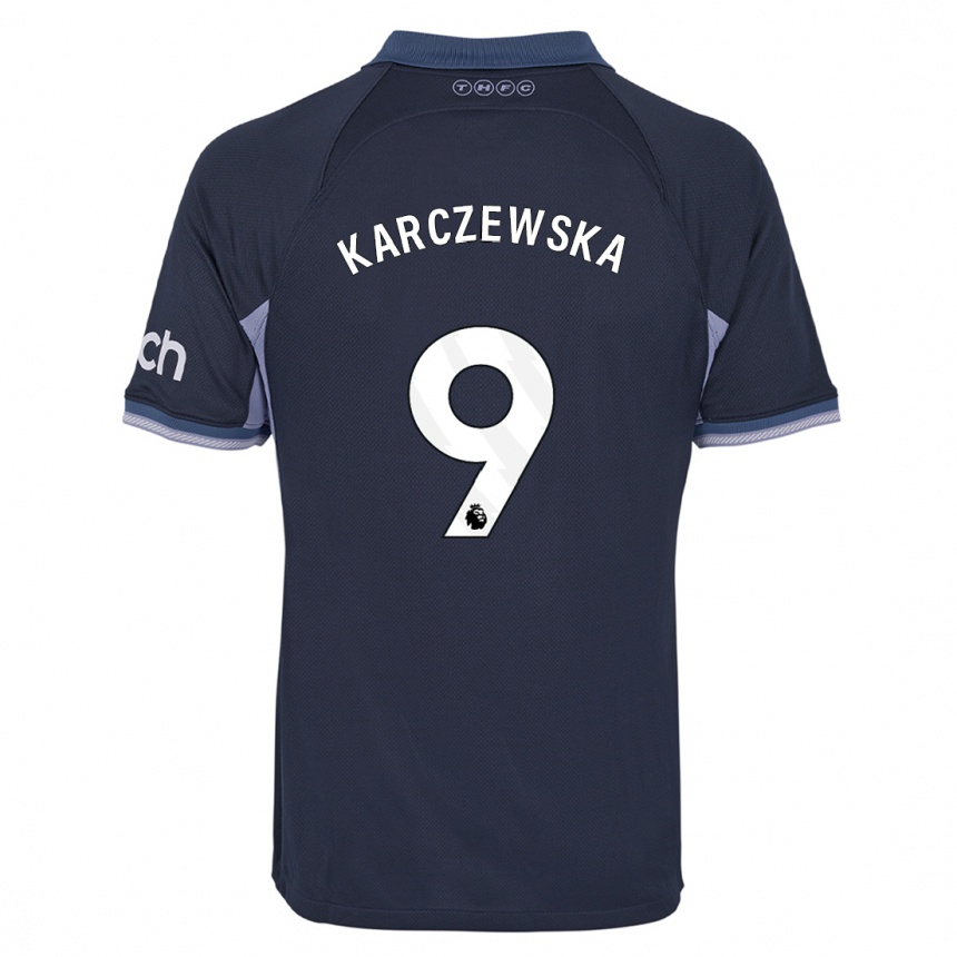 Damen Fußball Nikola Karczewska #9 Dunkelblau Auswärtstrikot Trikot 2023/24 T-Shirt Luxemburg