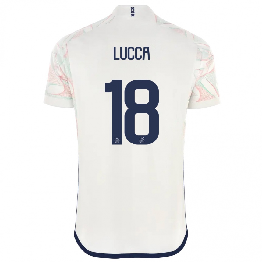 Damen Fußball Lorenzo Lucca #18 Weiß Auswärtstrikot Trikot 2023/24 T-Shirt Luxemburg