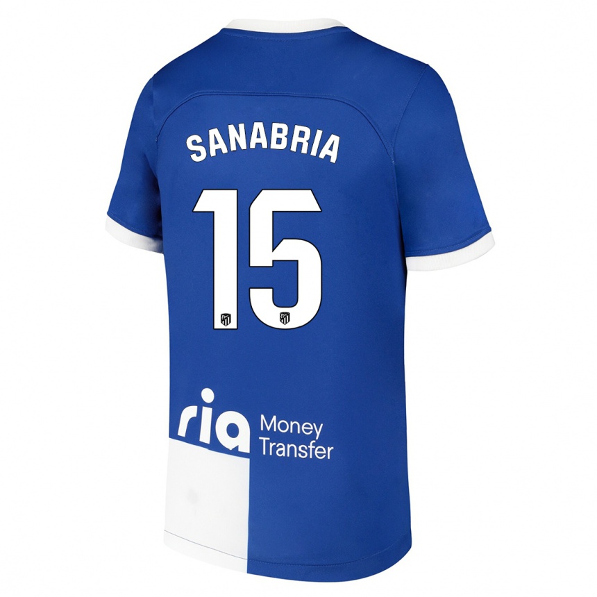 Damen Fußball Juan Sanabria #15 Blau Weiss Auswärtstrikot Trikot 2023/24 T-Shirt Luxemburg