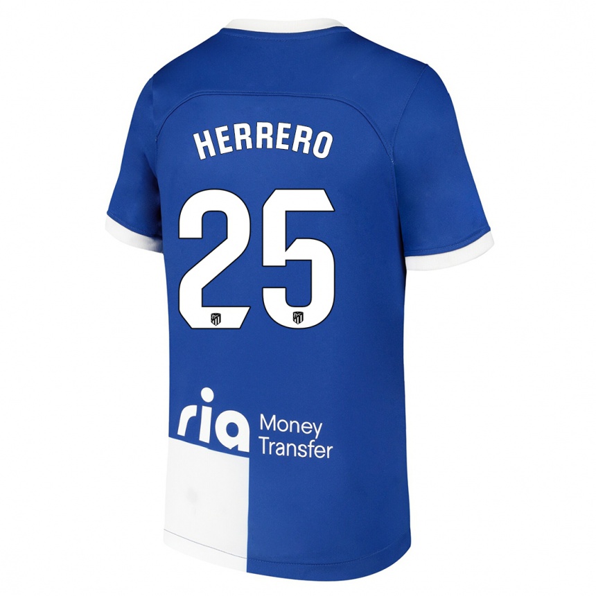 Damen Fußball Alex Herrero #25 Blau Weiss Auswärtstrikot Trikot 2023/24 T-Shirt Luxemburg