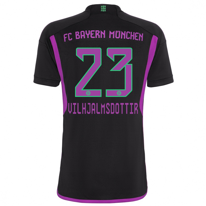 Damen Fußball Karolina Lea Vilhjalmsdottir #23 Schwarz Auswärtstrikot Trikot 2023/24 T-Shirt Luxemburg