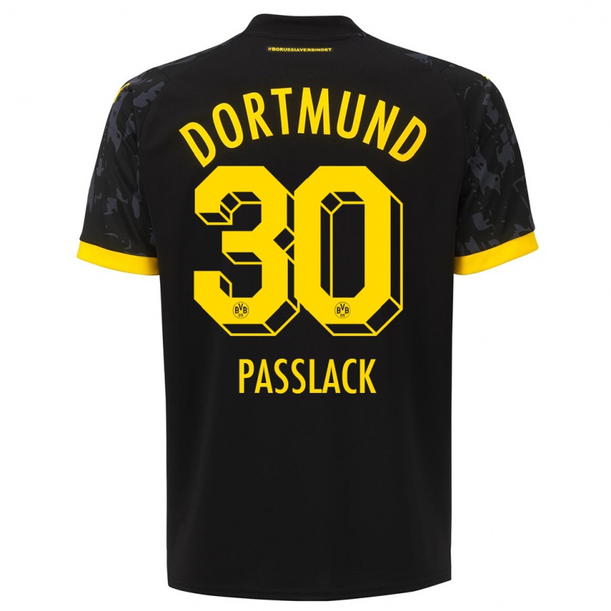 Damen Fußball Felix Passlack #30 Schwarz Auswärtstrikot Trikot 2023/24 T-Shirt Luxemburg