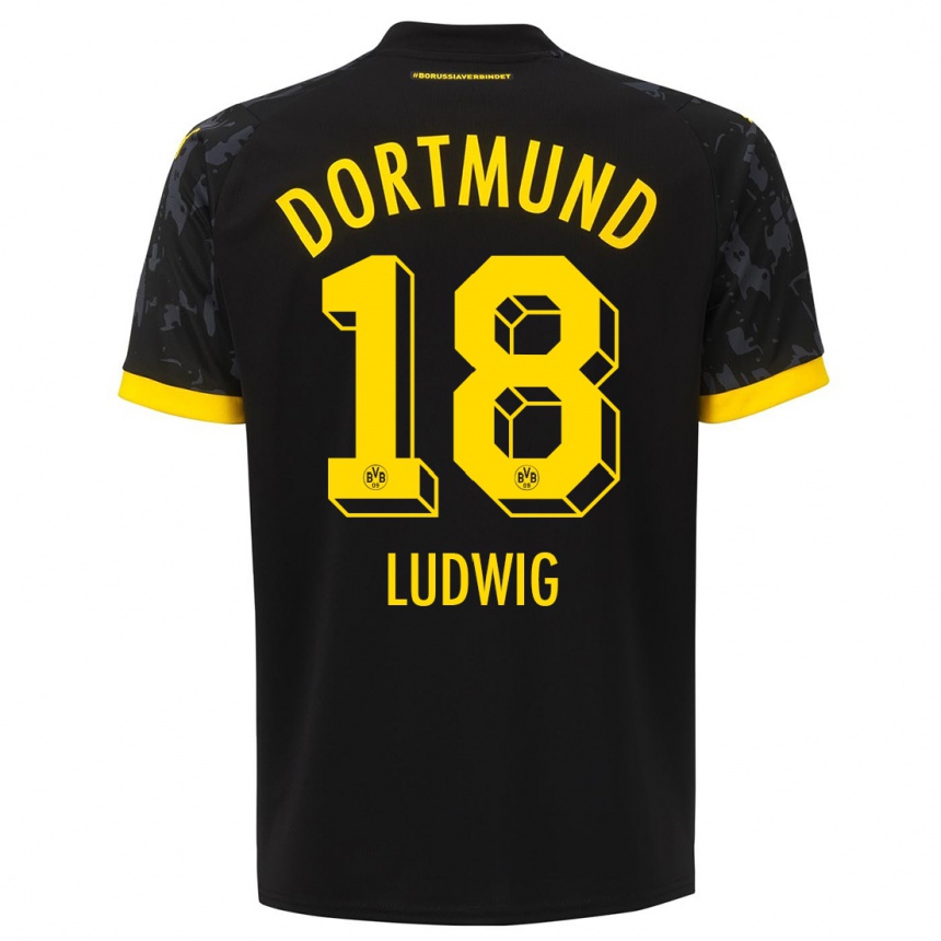 Damen Fußball Michel Ludwig #18 Schwarz Auswärtstrikot Trikot 2023/24 T-Shirt Luxemburg