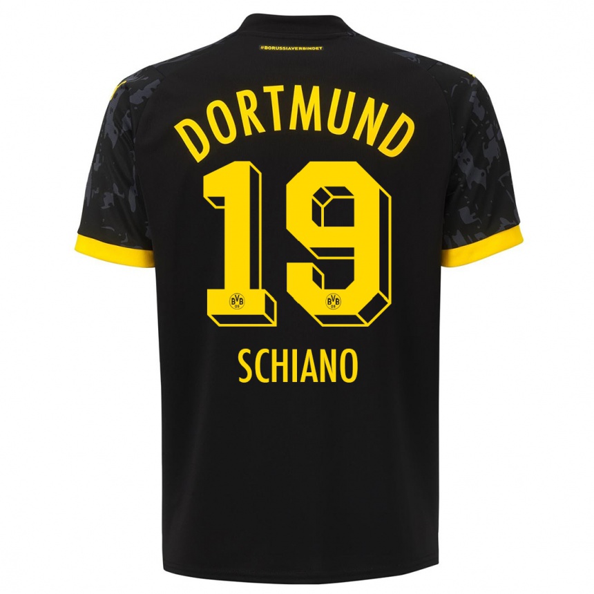 Damen Fußball Emilio Schiano #19 Schwarz Auswärtstrikot Trikot 2023/24 T-Shirt Luxemburg