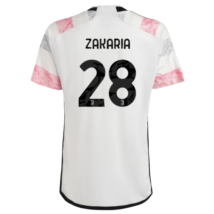 Damen Fußball Denis Zakaria #28 Weiß Rosa Auswärtstrikot Trikot 2023/24 T-Shirt Luxemburg