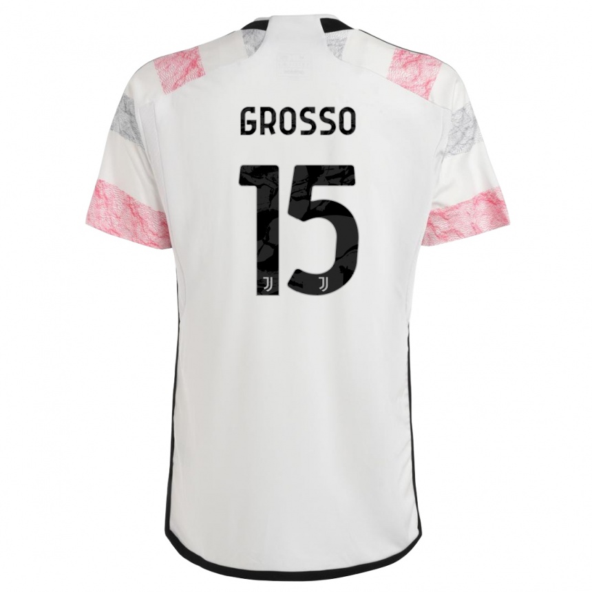 Damen Fußball Julia Grosso #15 Weiß Rosa Auswärtstrikot Trikot 2023/24 T-Shirt Luxemburg