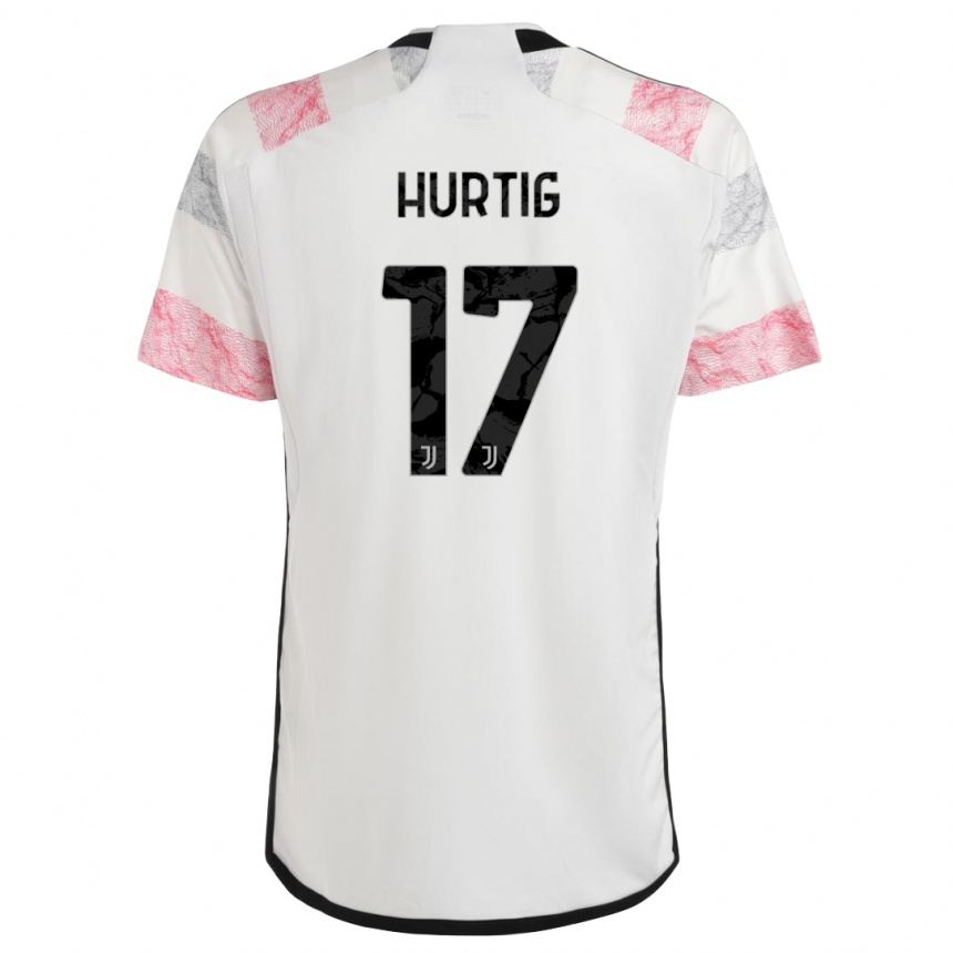 Damen Fußball Lina Hurtig #17 Weiß Rosa Auswärtstrikot Trikot 2023/24 T-Shirt Luxemburg