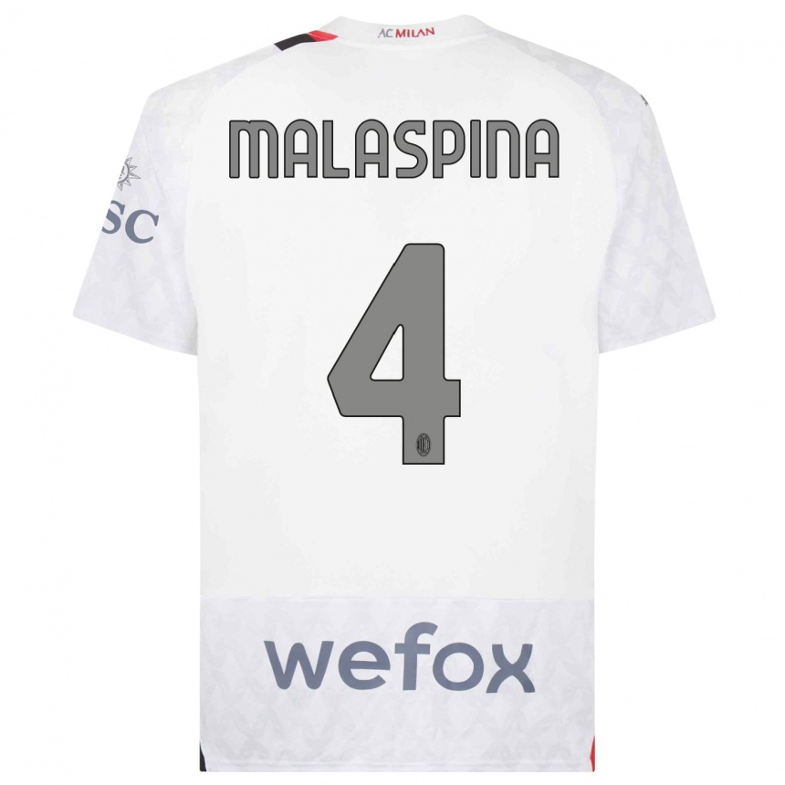 Damen Fußball Mattia Malaspina #4 Weiß Auswärtstrikot Trikot 2023/24 T-Shirt Luxemburg