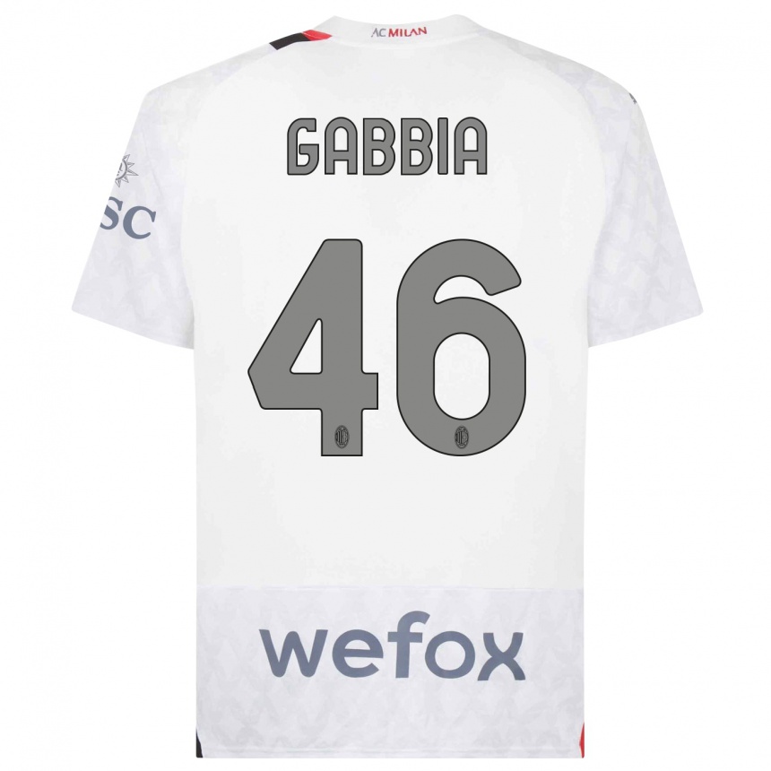 Damen Fußball Matteo Gabbia #46 Weiß Auswärtstrikot Trikot 2023/24 T-Shirt Luxemburg
