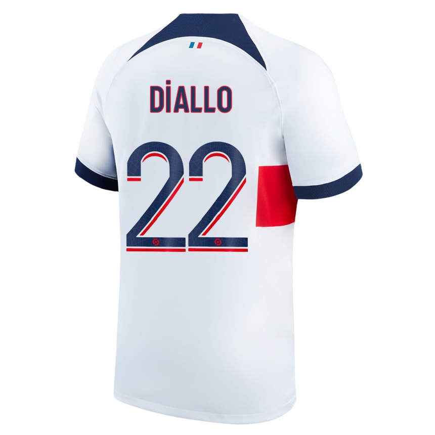 Damen Fußball Abdou Diallo #22 Weiß Auswärtstrikot Trikot 2023/24 T-Shirt Luxemburg