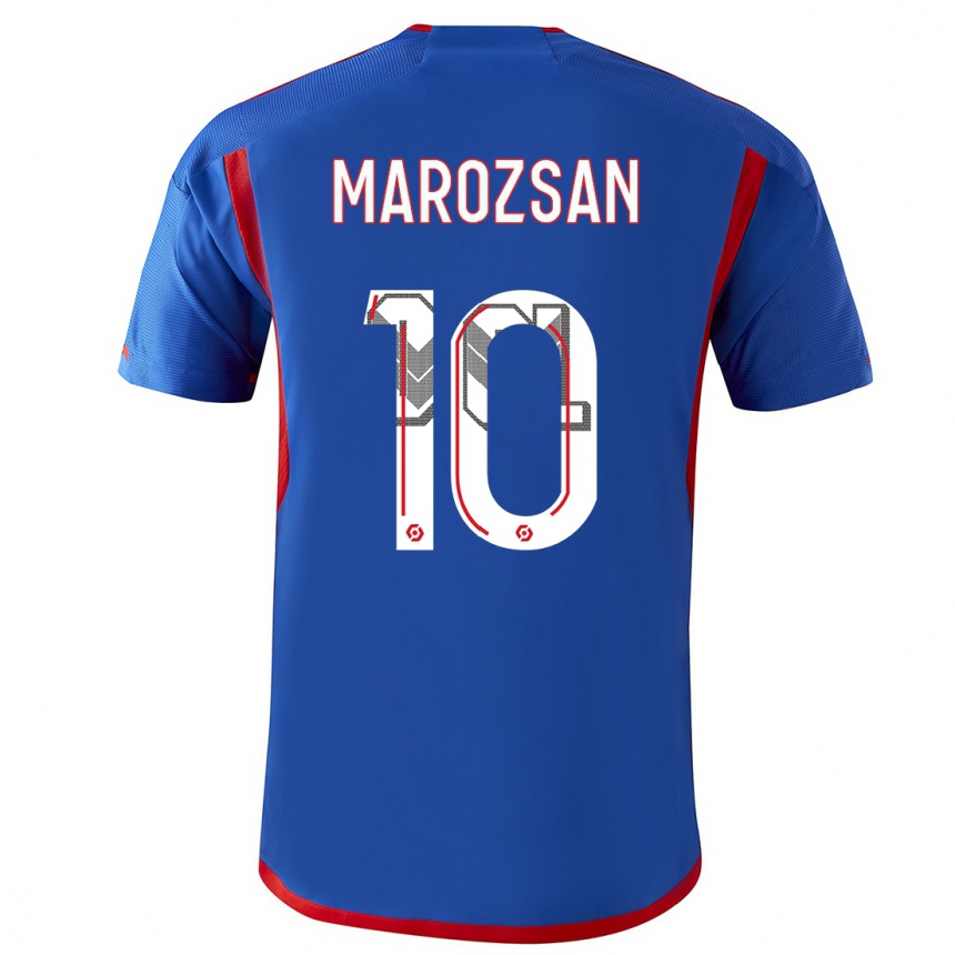 Damen Fußball Dzsenifer Marozsan #10 Blau Rot Auswärtstrikot Trikot 2023/24 T-Shirt Luxemburg