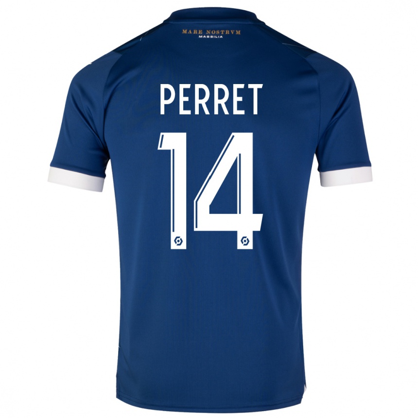 Damen Fußball Jenny Perret #14 Dunkelblau Auswärtstrikot Trikot 2023/24 T-Shirt Luxemburg