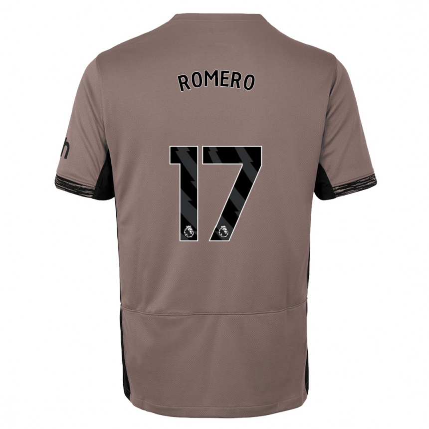 Damen Fußball Cristian Romero #17 Dunkelbeige Ausweichtrikot Trikot 2023/24 T-Shirt Luxemburg