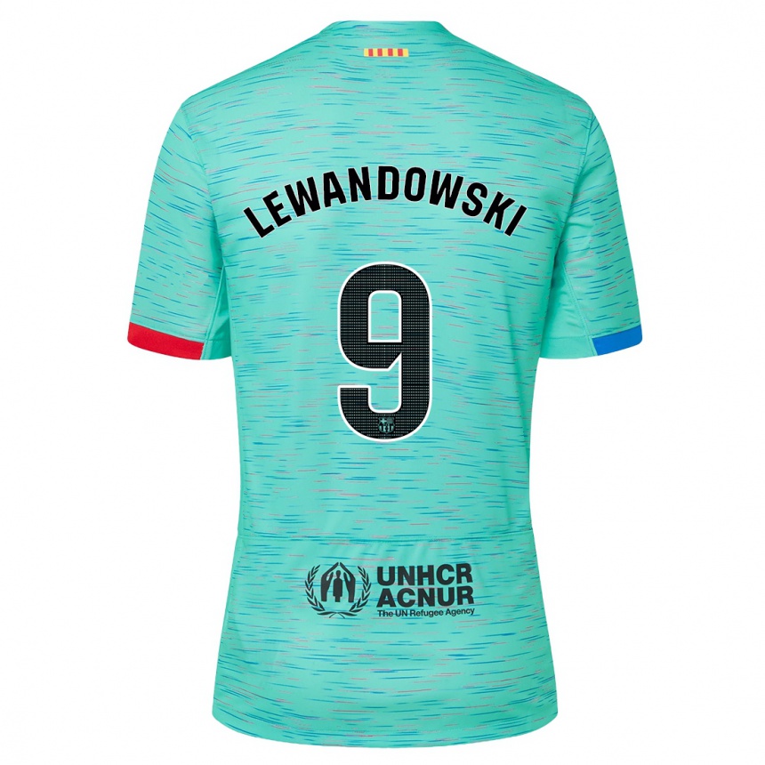 Damen Fußball Robert Lewandowski #9 Helles Aqua Ausweichtrikot Trikot 2023/24 T-Shirt Luxemburg