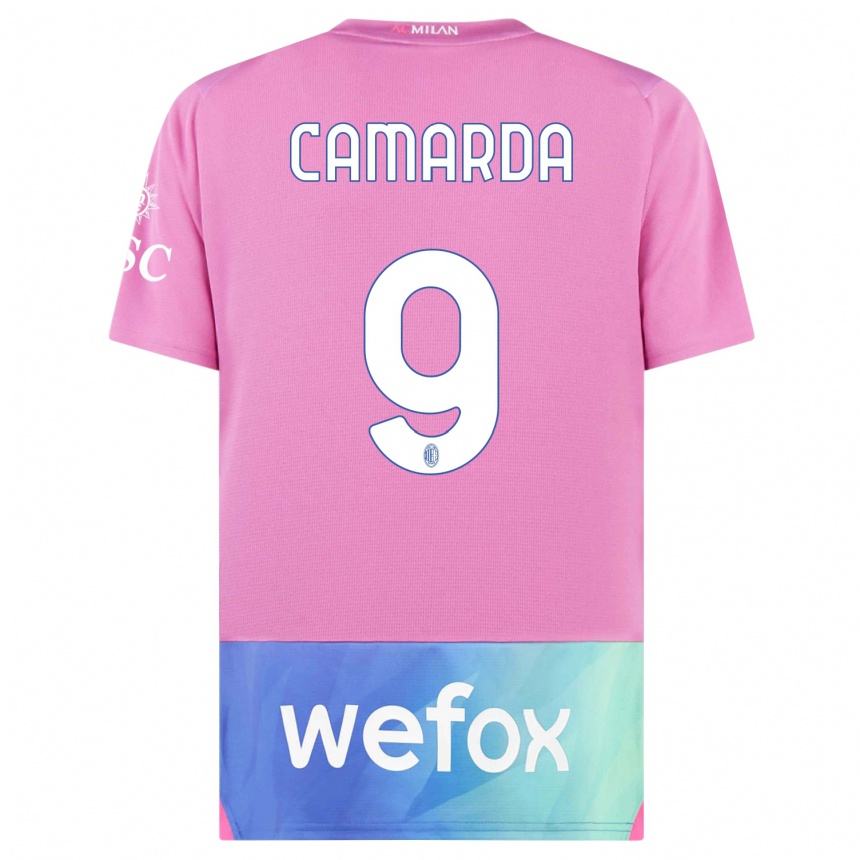 Damen Fußball Francesco Camarda #9 Pink Lila Ausweichtrikot Trikot 2023/24 T-Shirt Luxemburg